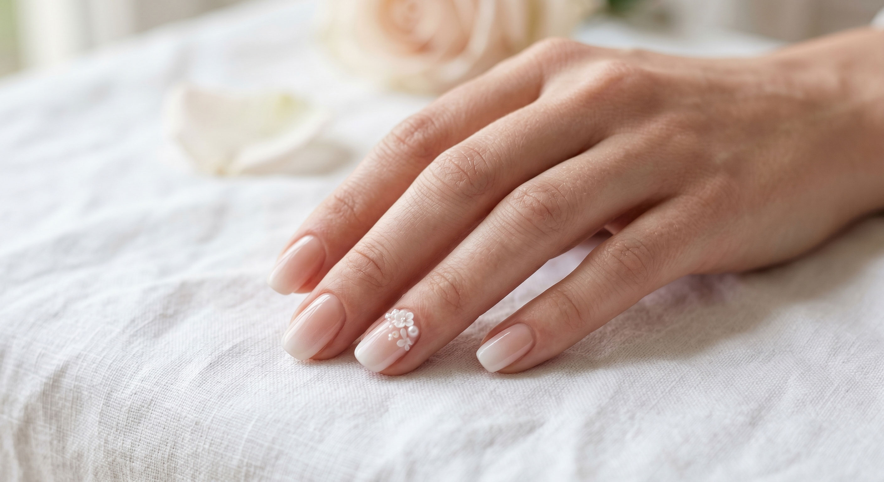 Elegante Brautnägel in Nude und Weiss