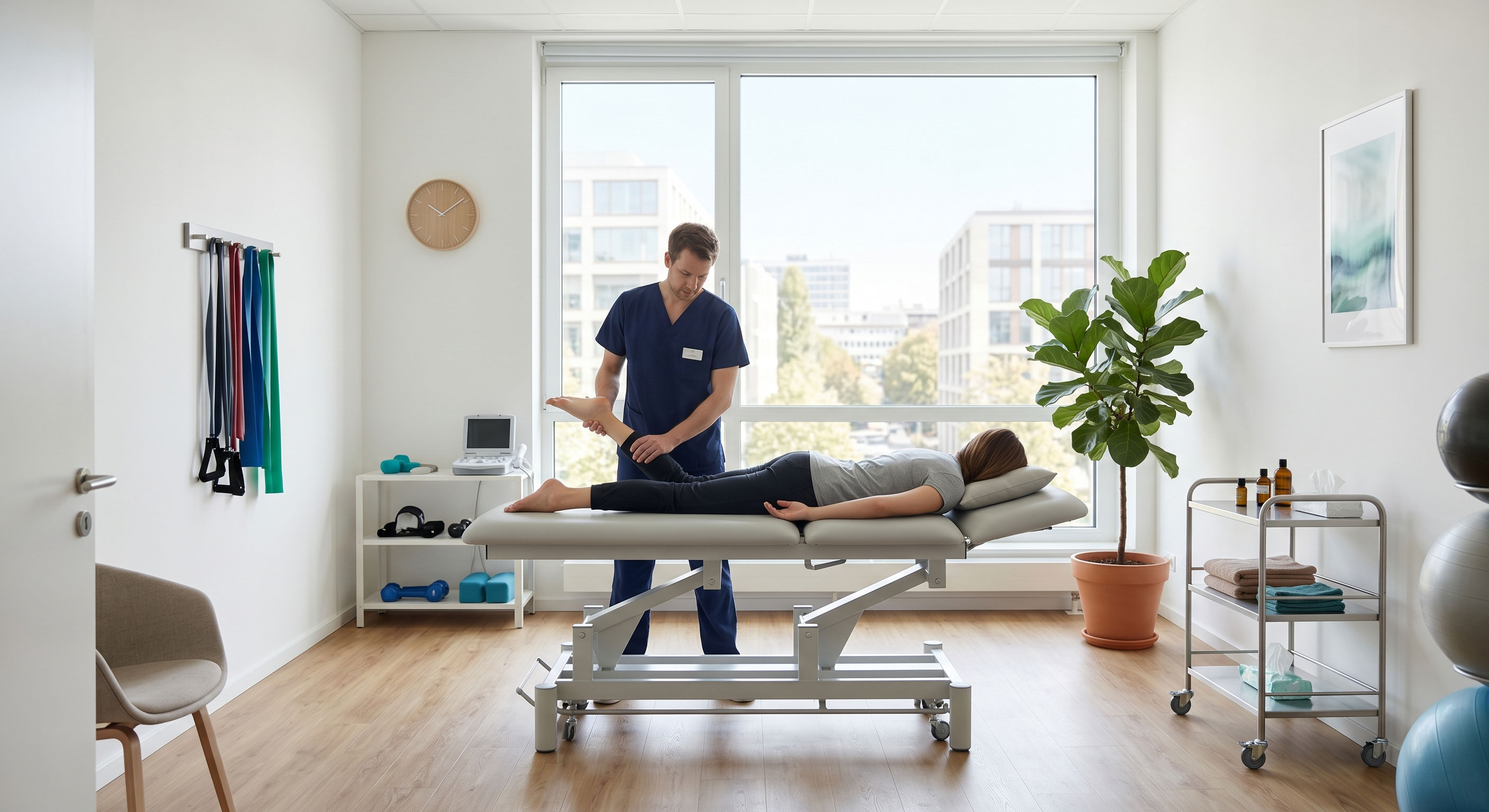Physiotherapeut behandelt Patienten in moderner Praxis